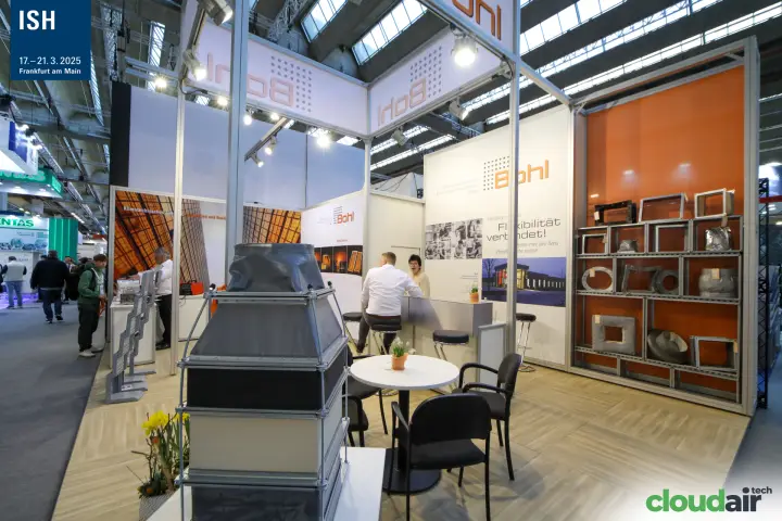 Large fabric duct connector in front of the Bohl stand at ISH 2025