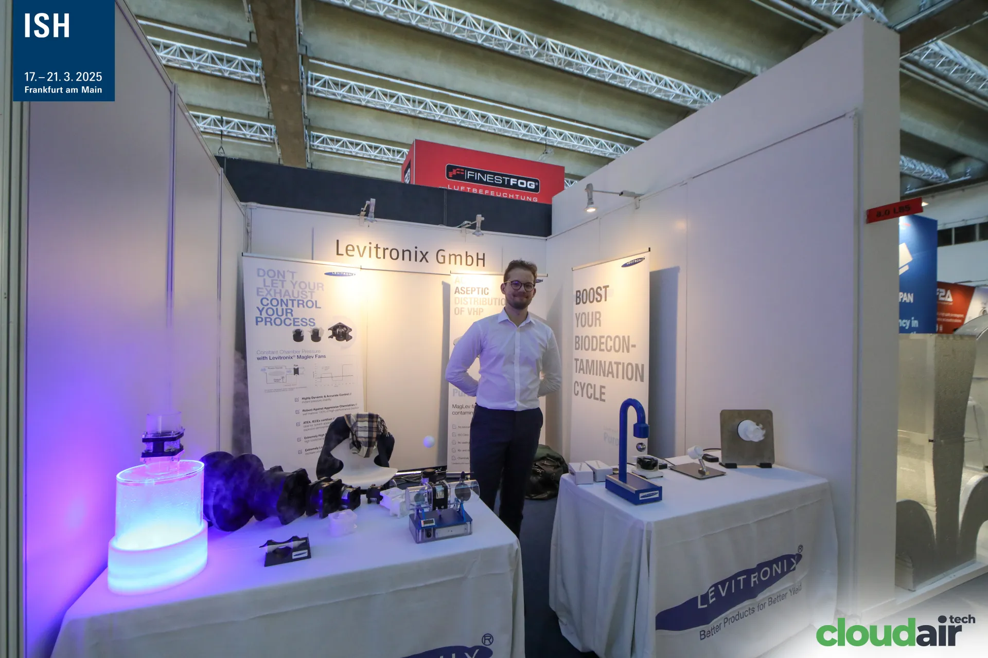 Levitronix shell-scheme stand with maglev fan demos at ISH 2025