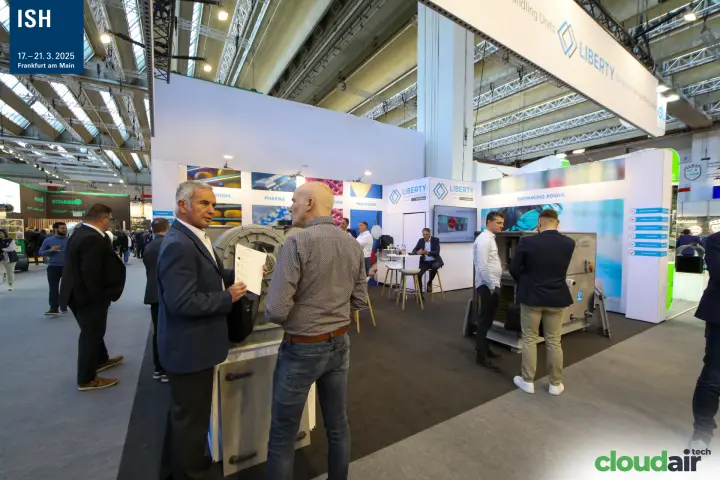 Liberty composite air handling units stand with application panels at ISH 2025