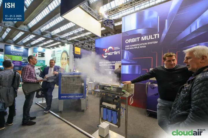 Live mist demonstration on the Merlin humidification stand at ISH 2025