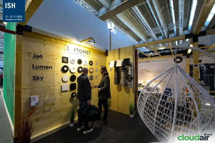 Luftomet timber display wall with Jet, Lumen and Sky air diffusers