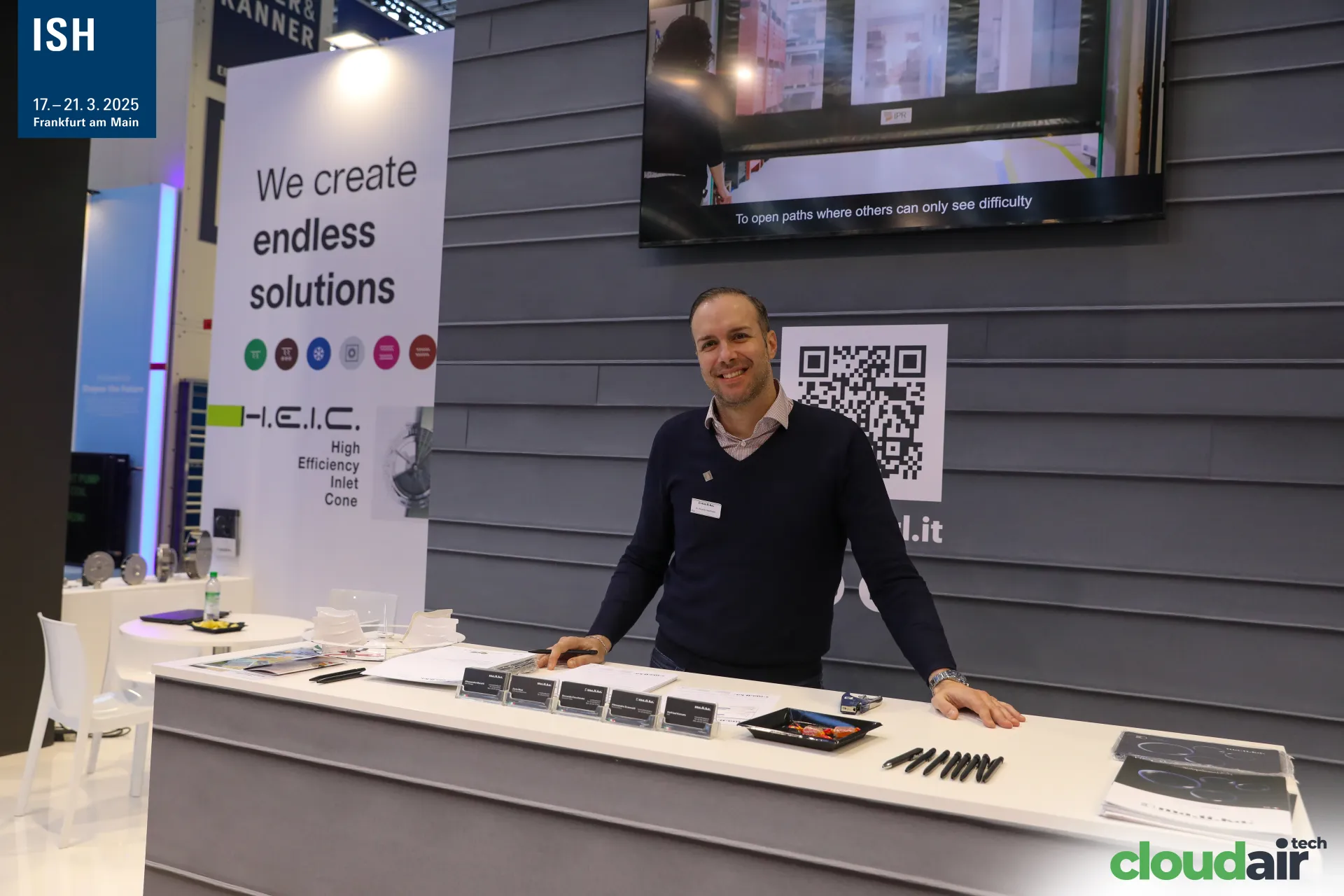 ma.ti.ka. reception counter with 'We create endless solutions' banner at ISH 2025