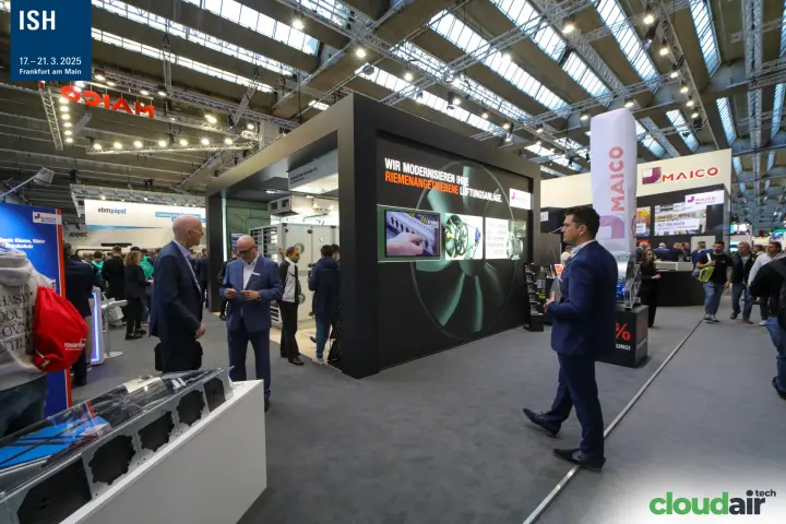 Maico stand with retrofit display for belt-driven ventilation systems at ISH 2025