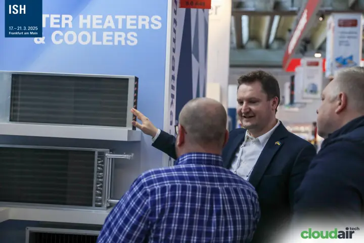 Matika staff presenting water heater and cooler coils to visitors at ISH 2025