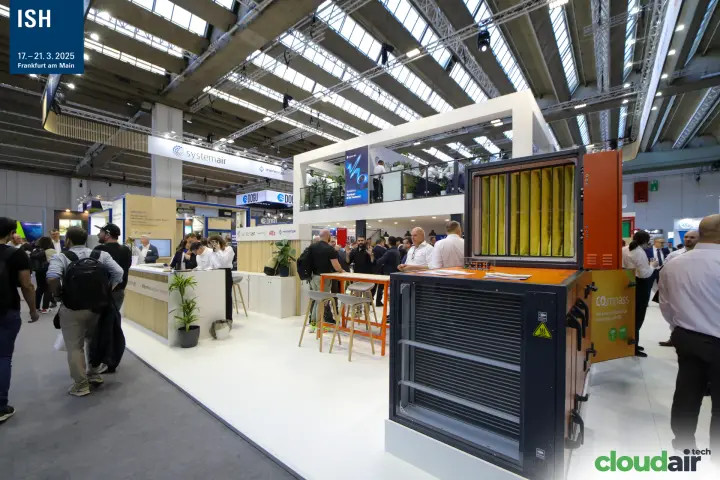 Menerga unit with bag filters at the front of the Systemair double-deck stand