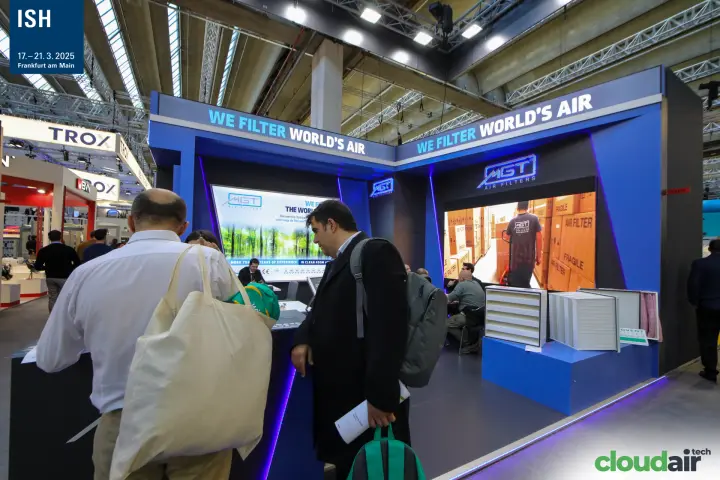 MGT Air Filters corner stand with panel filters and warehouse video