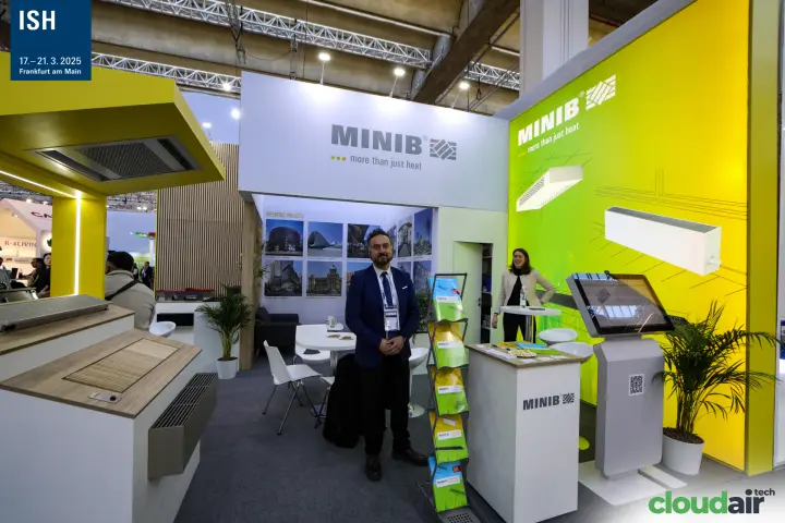 Minib stand with reference projects wall, brochure rack and kiosk screen