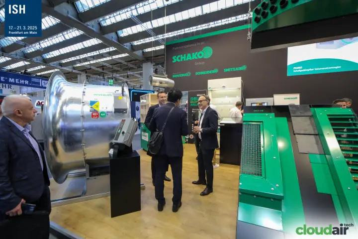 Novenco axial fan with EC+ and ErP labels at the Schako Group stand at ISH 2025