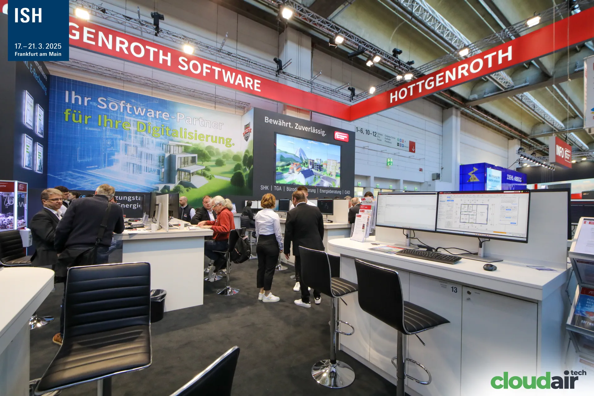 Numbered demo workstations at the Hottgenroth Software stand at ISH 2025