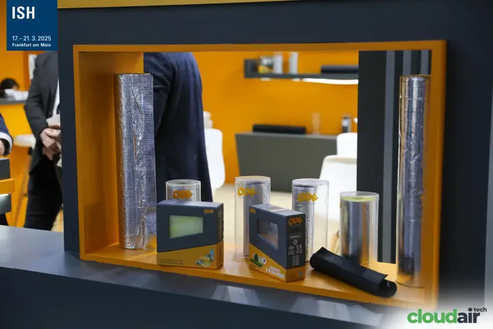 ODE insulation products in an orange display niche at ISH 2025