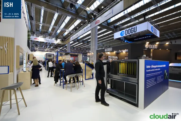 Open Geniox air handling unit section at the edge of the Systemair stand at ISH 2025