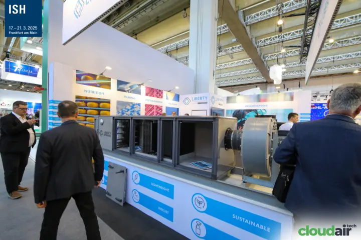 Open Liberty composite air handling unit with exposed centrifugal fan at ISH 2025
