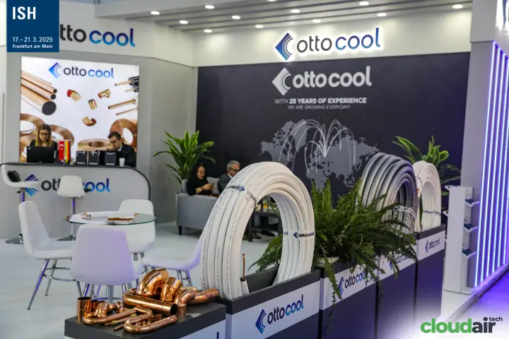 Ottocool stand with insulated copper pipe coils and fittings at ISH 2025