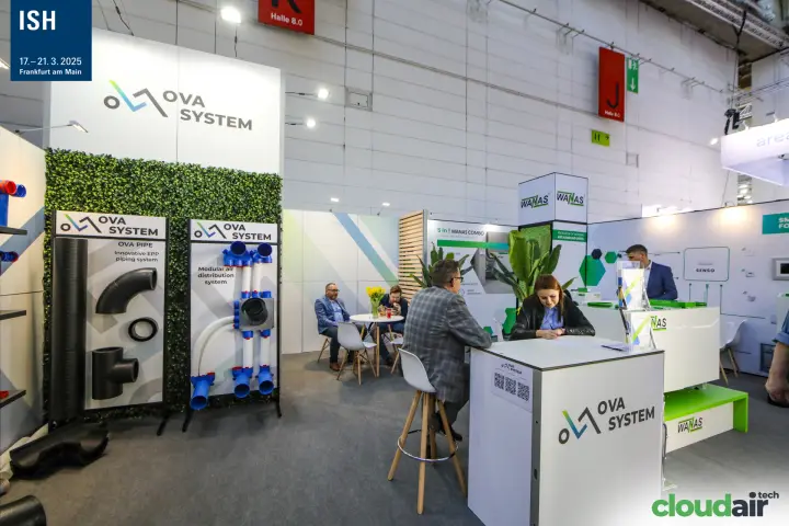 OVA System display boards and counter beside the Wanas stand at ISH 2025