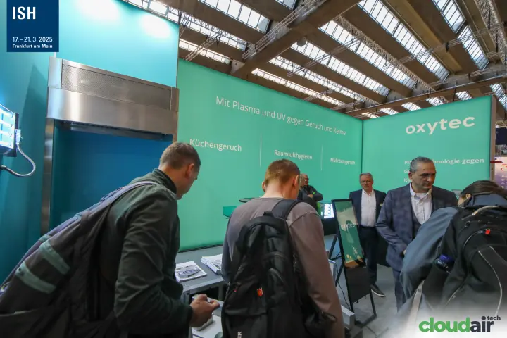 Oxytec stand with a stainless hood and UV lamps on show at ISH 2025