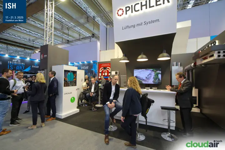 Pichler ventilation unit with open front at the edge of the stand at ISH 2025