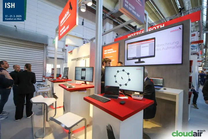 Powerbird demo counters with "Abrechnung des Aufmaßes" screen at ISH 2025