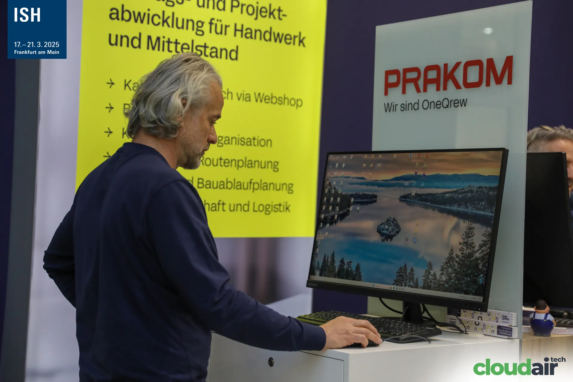 Prakom software workstation with yellow feature banner at ISH 2025