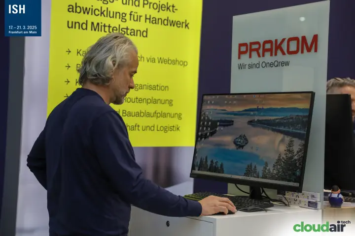 Prakom software workstation with yellow feature banner at ISH 2025