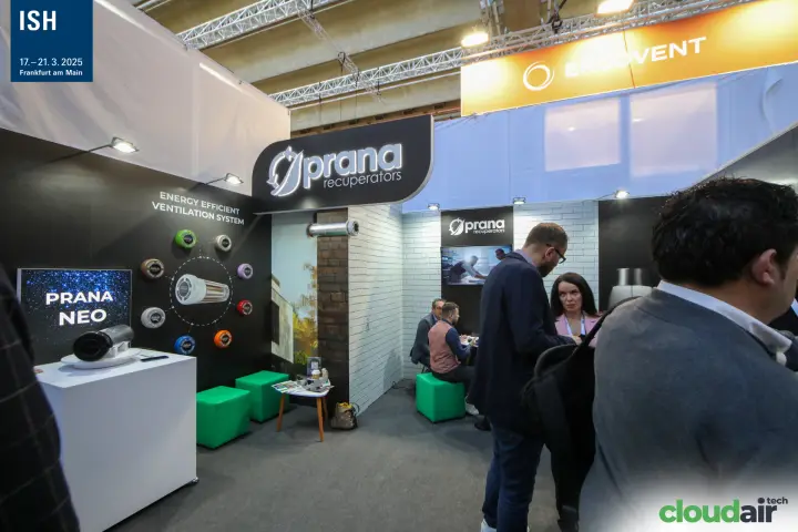 Prana Neo recuperator and colourful wall caps of the ventilation system at ISH 2025