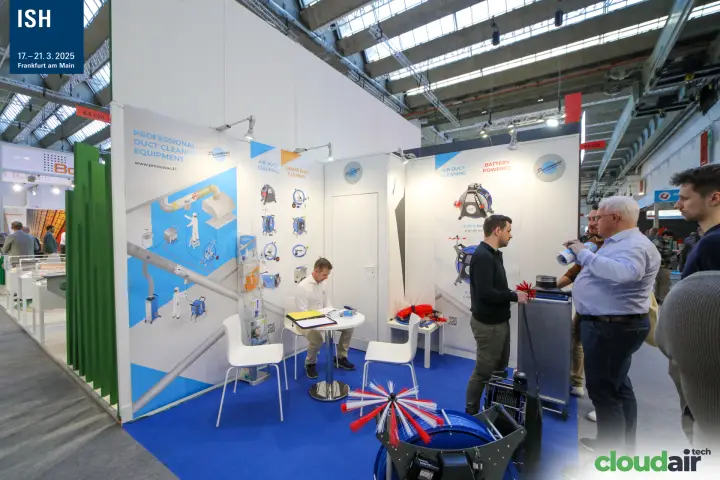 Pressovac stand with air duct cleaning machines and rotary brushes at ISH 2025