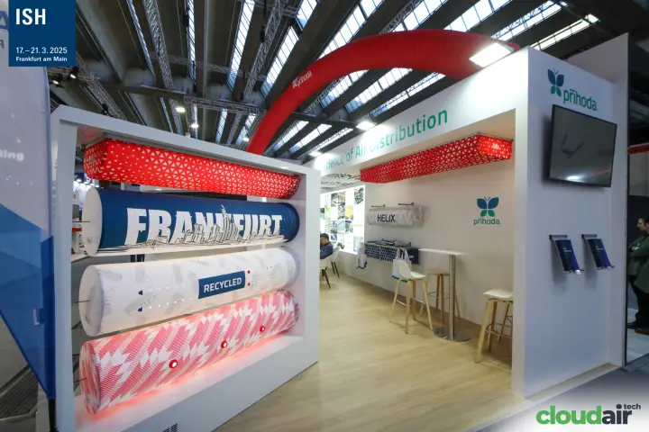 Prihoda textile ducts with FRANKFURT and RECYCLED prints at ISH 2025