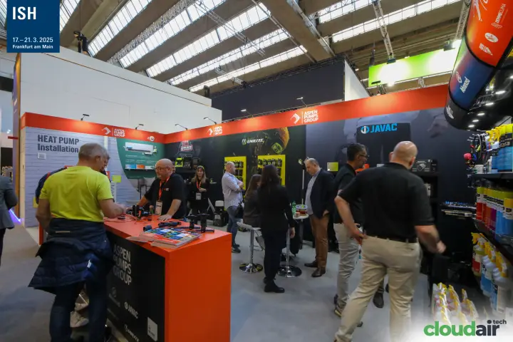 Product demonstration at the Aspen Pumps Group counter at ISH 2025