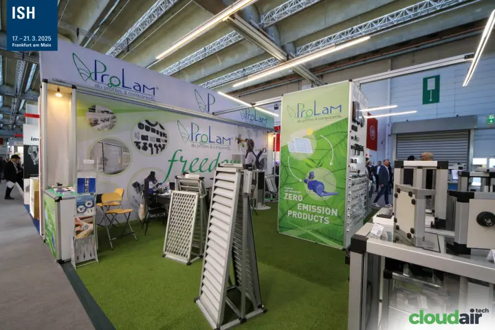 ProLam aluminium louvres and AHU profiles on artificial turf at ISH 2025