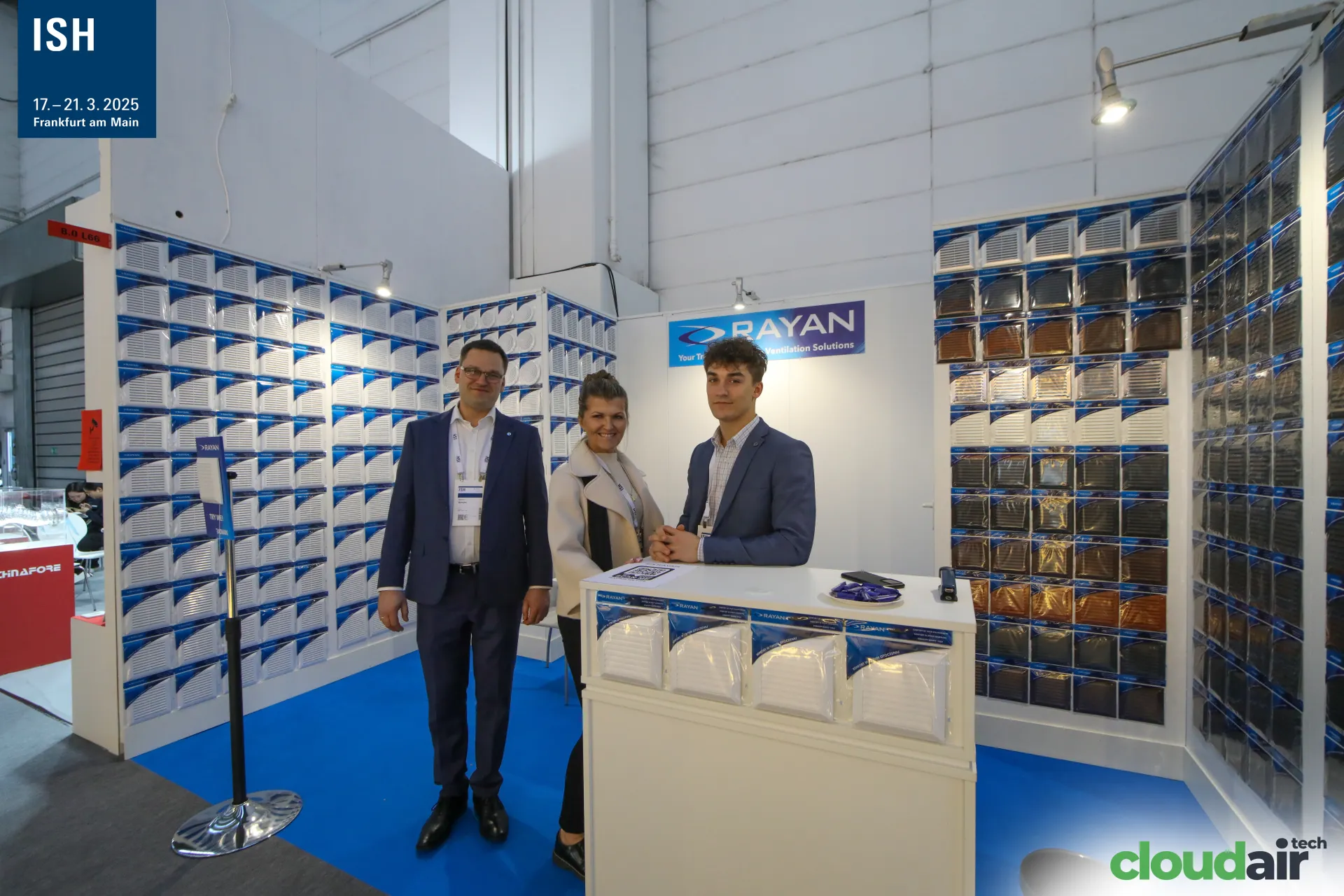 Rayan team at the counter of its ventilation grille stand at ISH 2025