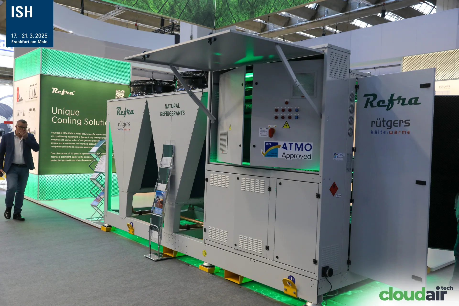 Refra natural refrigerant unit with raised canopy and control panel at ISH 2025