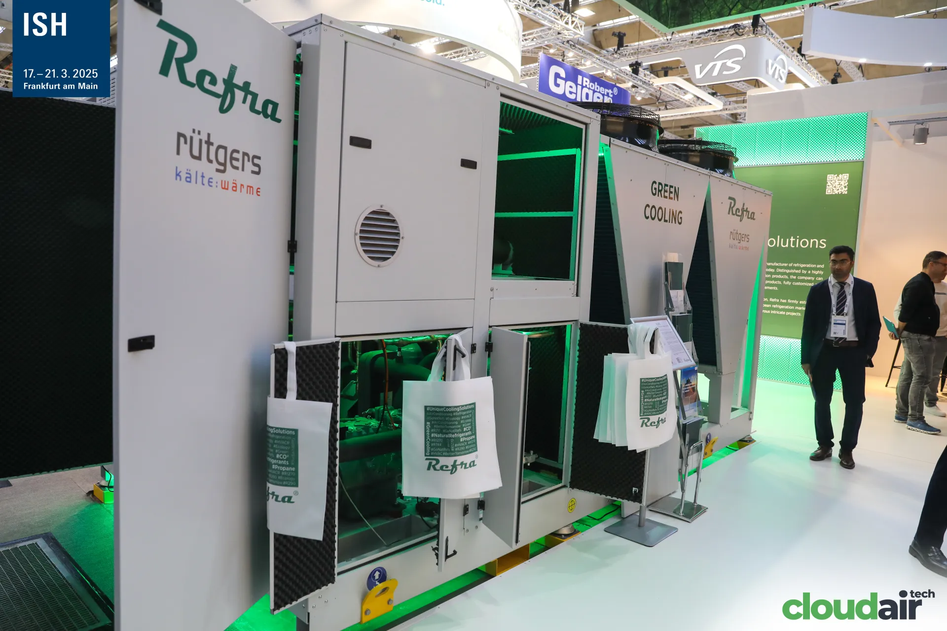 Refra and Rütgers "Green Cooling" unit with open service doors at ISH 2025