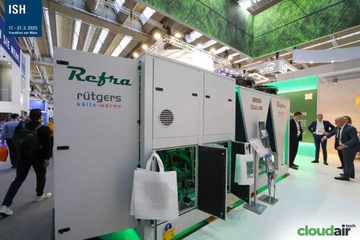 Refra and Rütgers "Green Cooling" unit with open service doors at ISH 2025