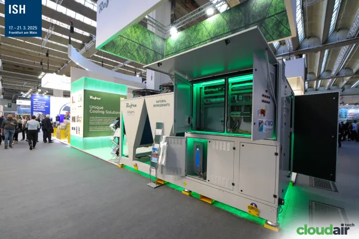 Refra unit with open control cabinet labelled "Natural Refrigerants" at ISH 2025