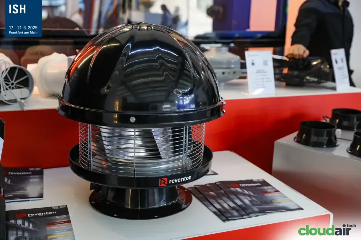 Reventon black domed roof fan with Reventon catalogues at ISH 2025