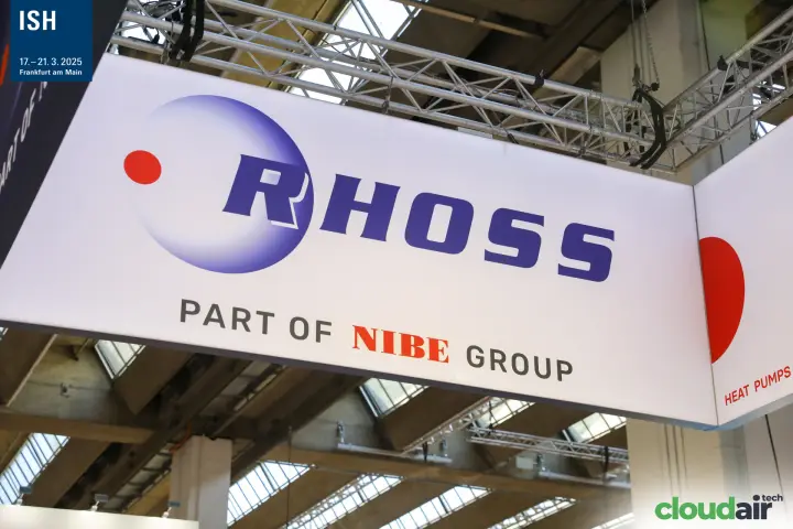 Rhoss hanging banner reading "Part of NIBE Group" above the stand