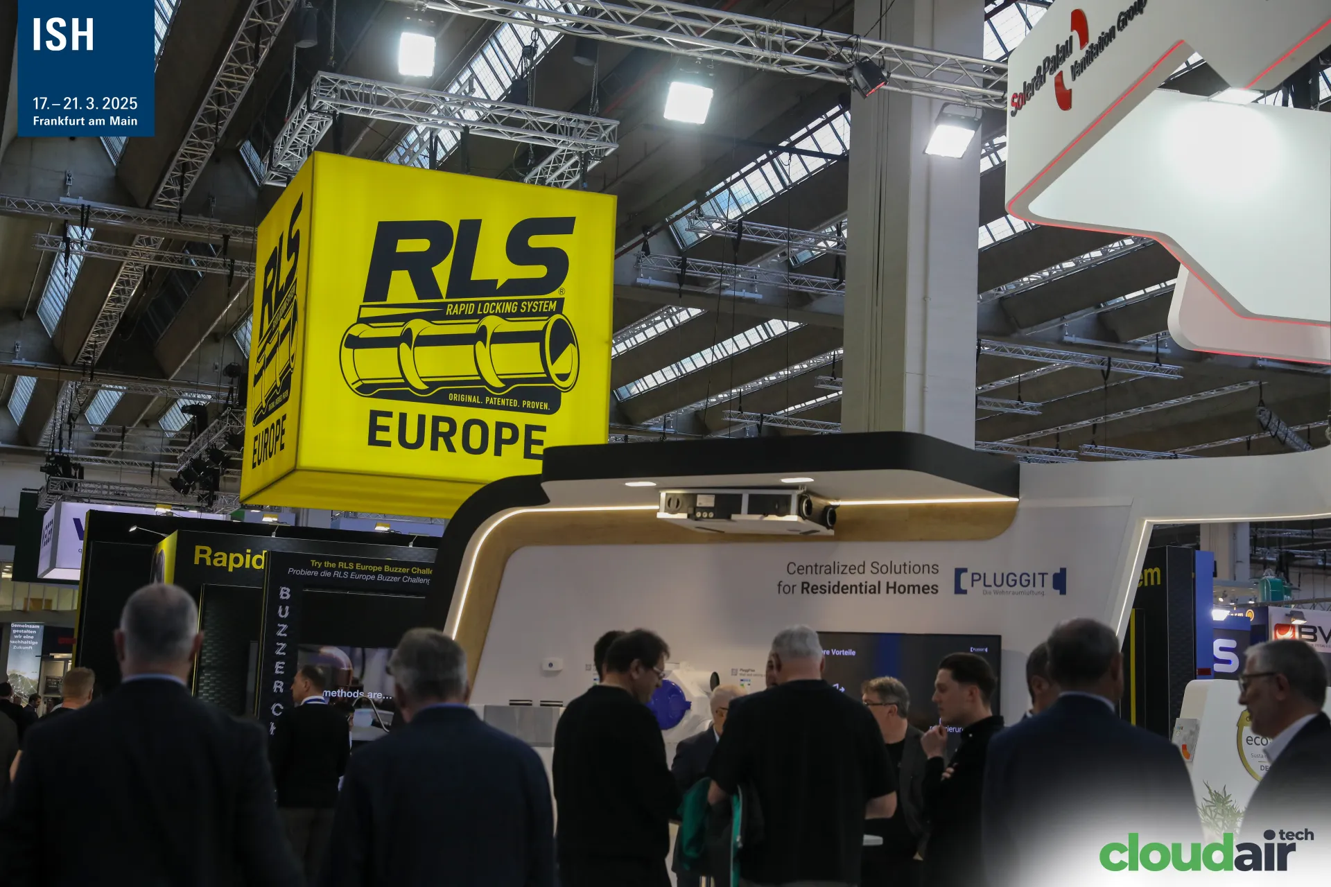 RLS Europe hanging cube above the Pluggit residential ventilation stand at ISH 2025