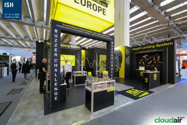 RLS Europe stand with Buzzer Challenge arch and press fitting showcases