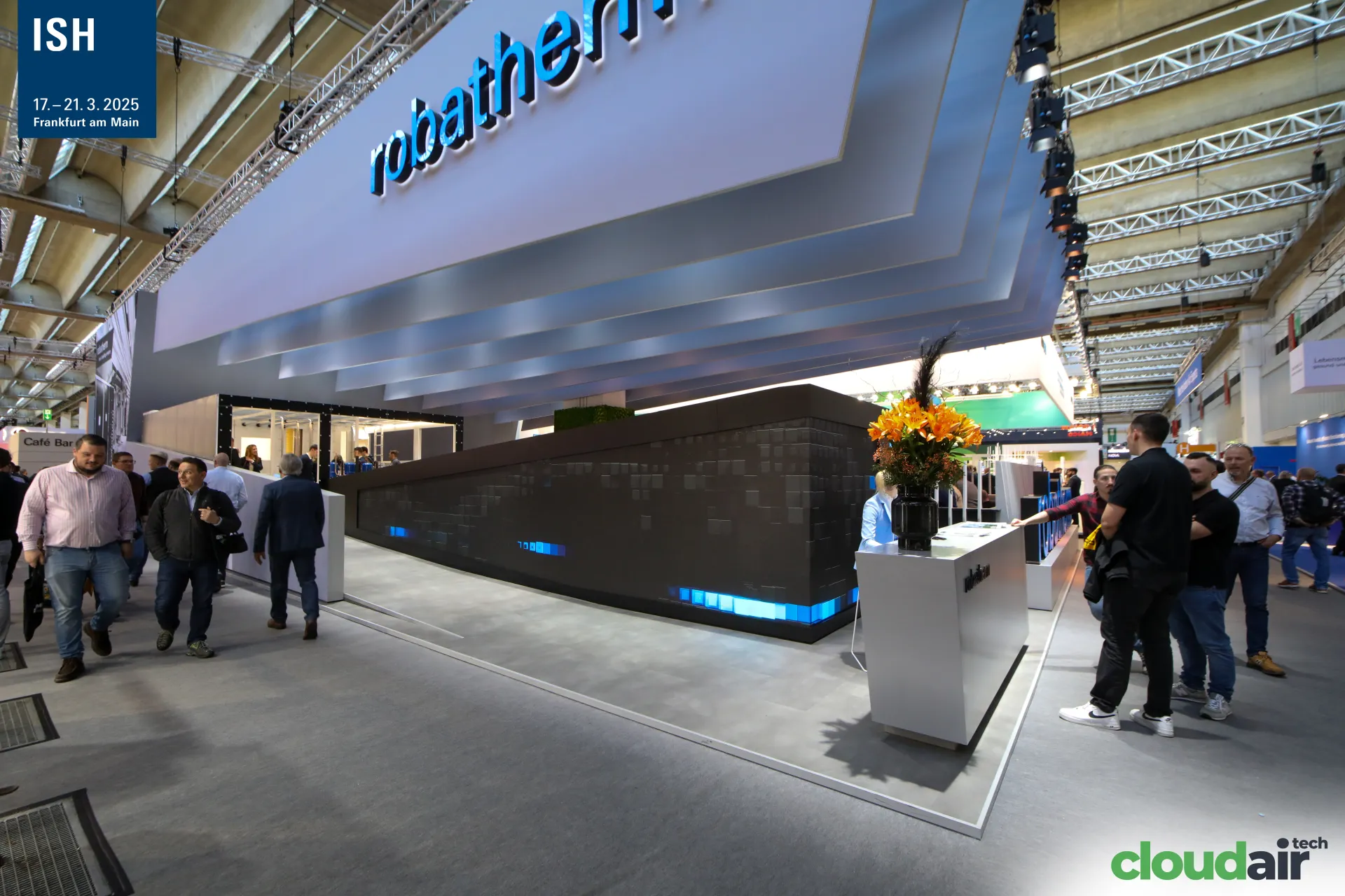 Robatherm stand corner with stepped canopy and pixel LED wall at ISH 2025
