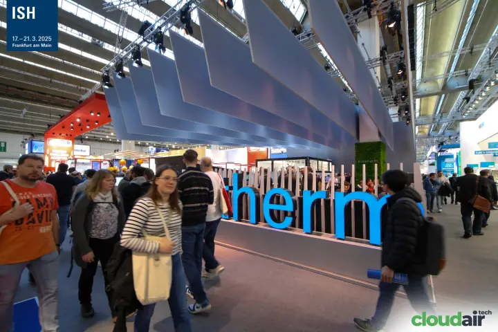 Robatherm stand with illuminated lettering and moss wall at ISH 2025