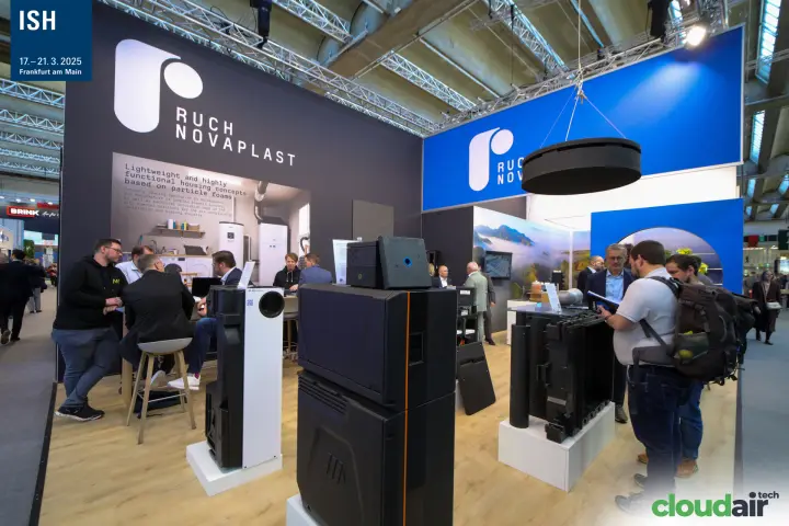 Ruch Novaplast black foam housings for HVAC units in the foreground at ISH 2025