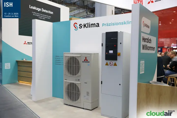 S-Klima precision cooling corner with outdoor unit and EC Tower Pro at ISH 2025