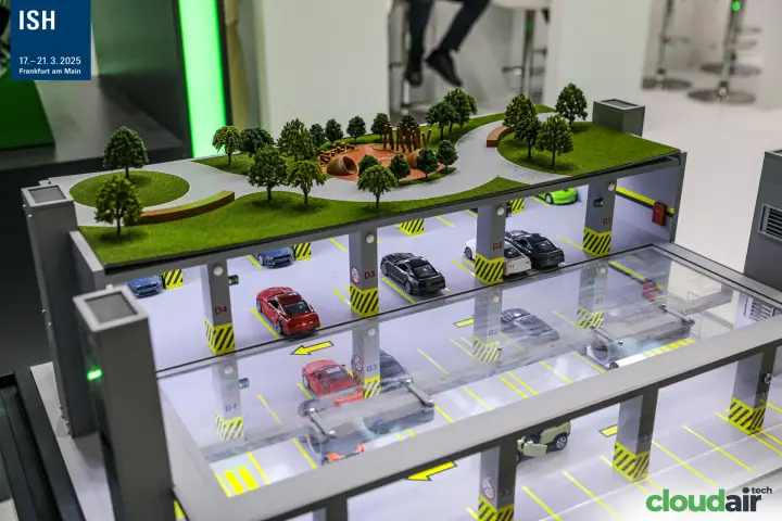 Scale model of an underground car park ventilation system at ISH 2025