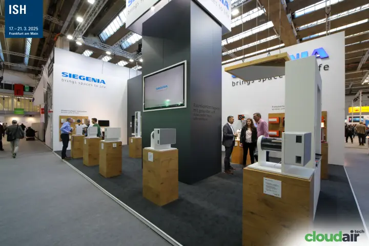 Siegenia stand with window and wall ventilators on oak plinths at ISH 2025