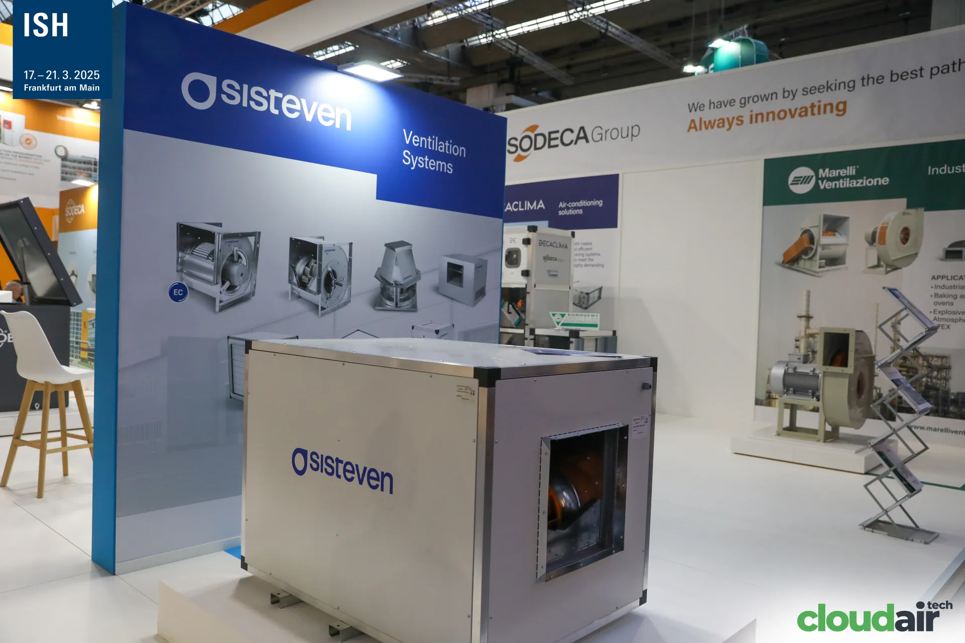 Sisteven cabinet fan in front of the Sodeca Group and Marelli displays at ISH 2025