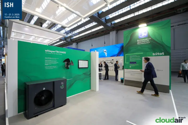 SIT whisperTECH450 axial fan wall with an R290 heat pump outdoor unit at ISH 2025