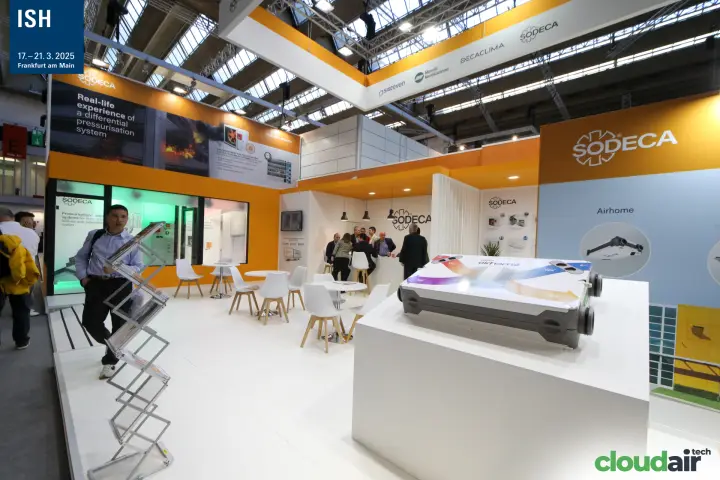 Sodeca Airhome heat recovery unit with the pressurisation room behind at ISH 2025