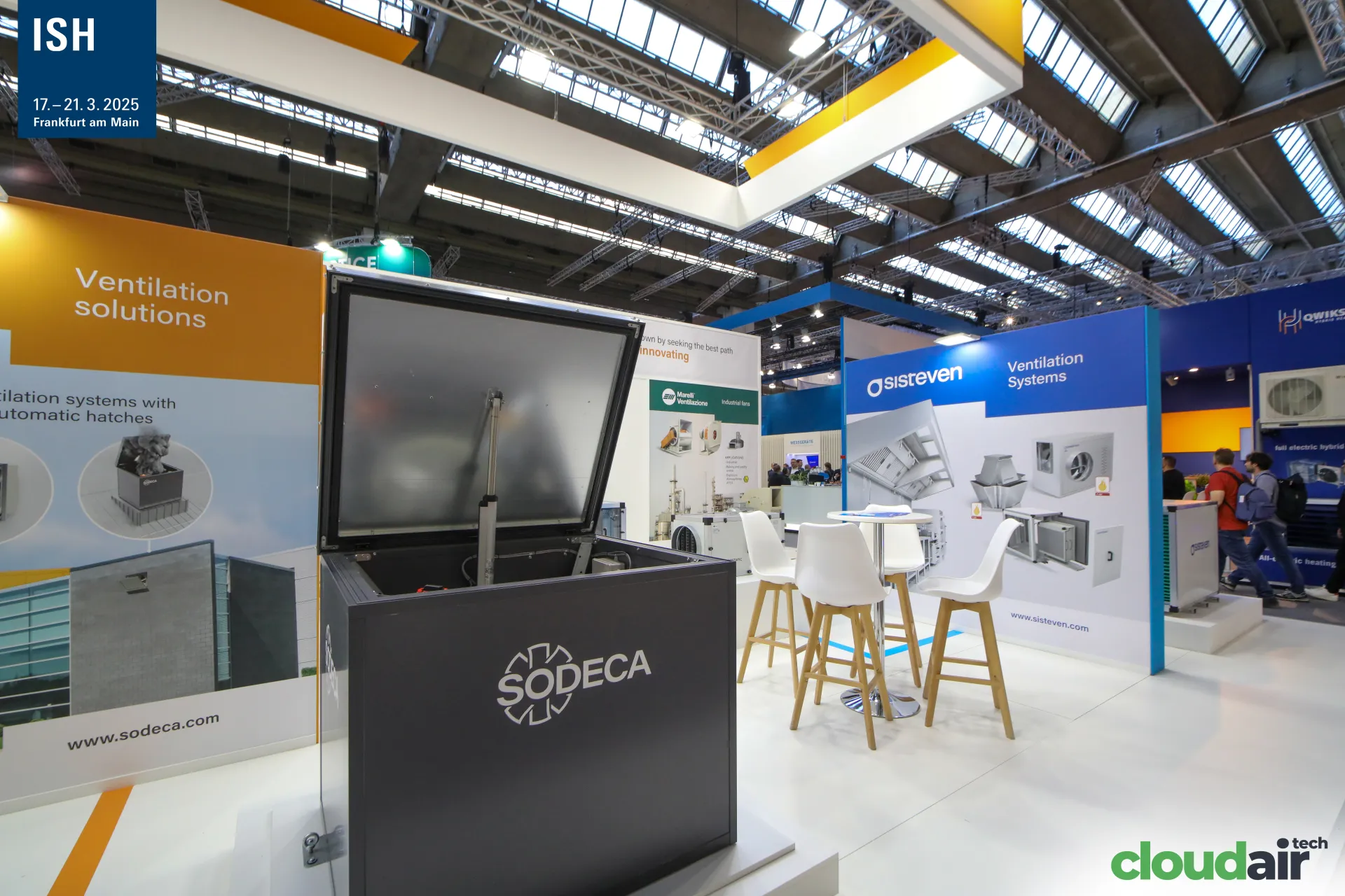 Sodeca automatic-hatch ventilation unit beside Sisteven and Marelli panels at ISH 2025