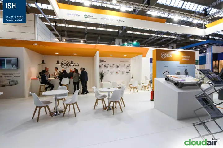 Sodeca bar and lounge with ventilation product wall and selection software at ISH 2025