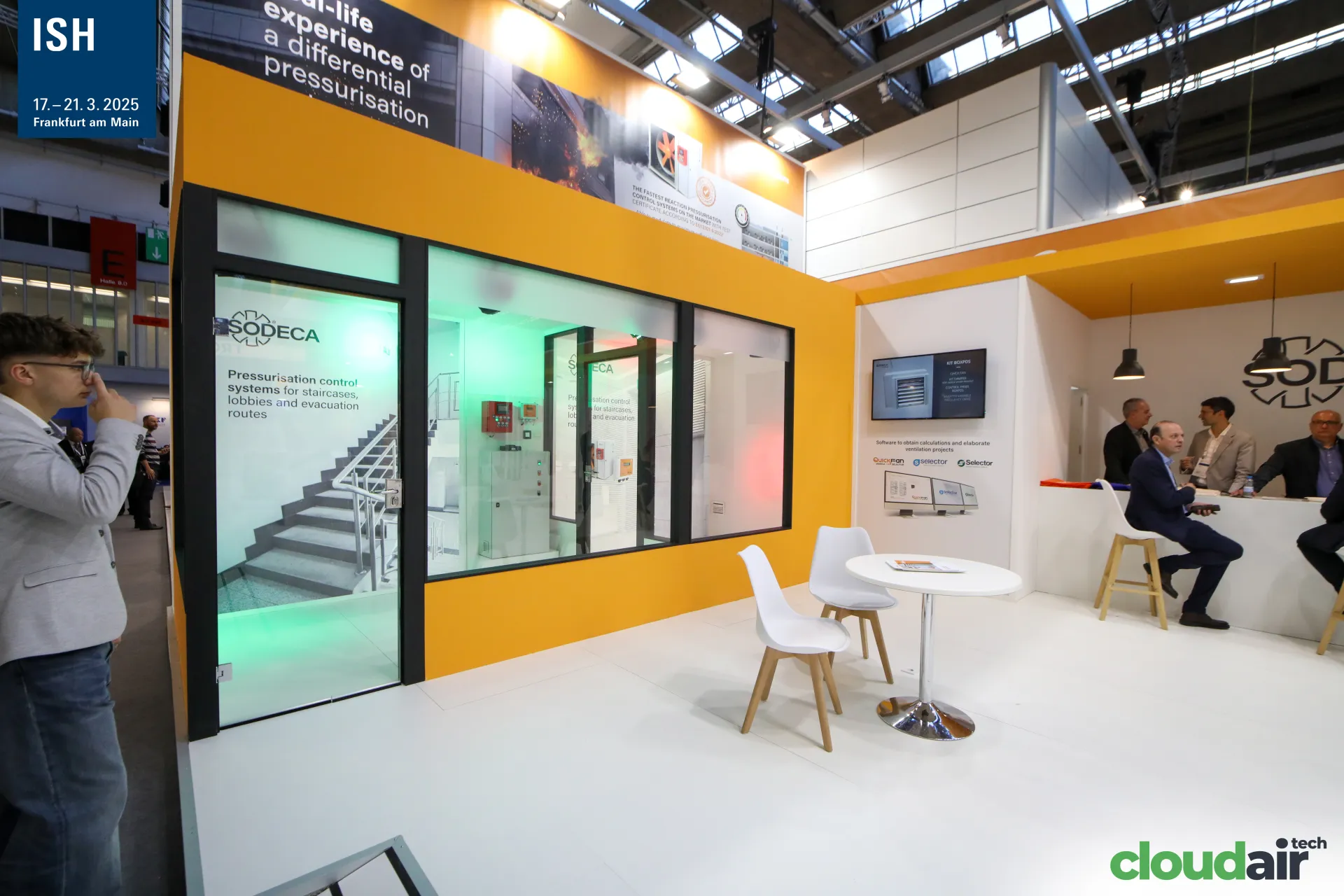 Sodeca glass demo room for staircase pressurisation control systems at ISH 2025
