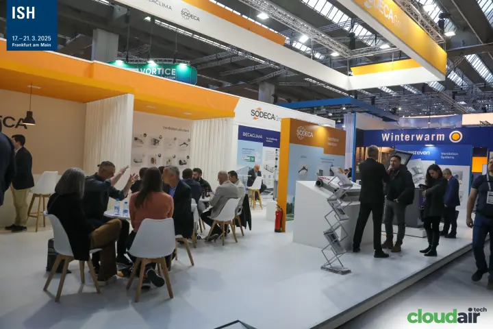 Sodeca Group stand lounge with Decaclima air-conditioning panel at ISH 2025